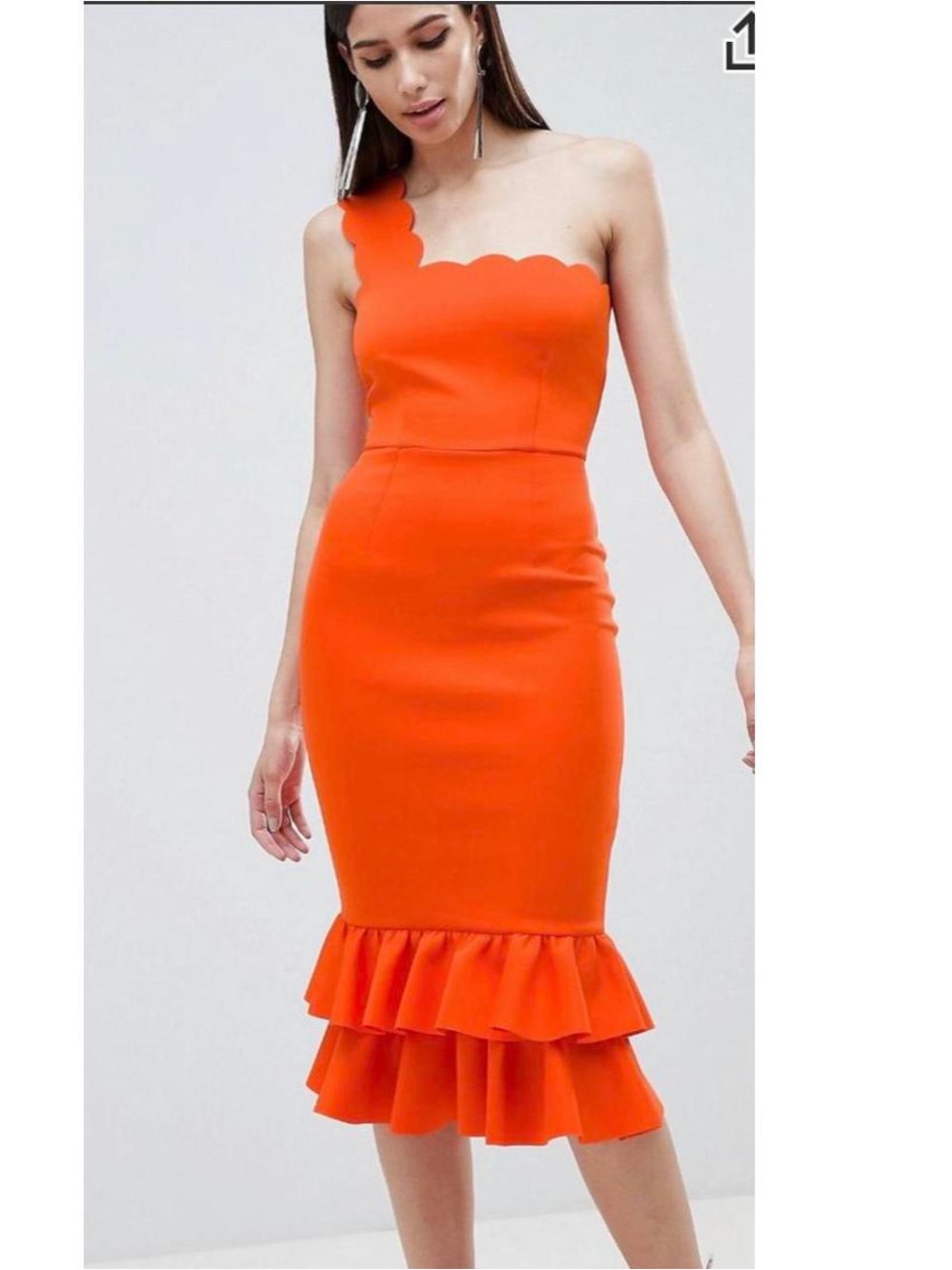 Asos One-Shoulder Orange Scallop Midi Dress
